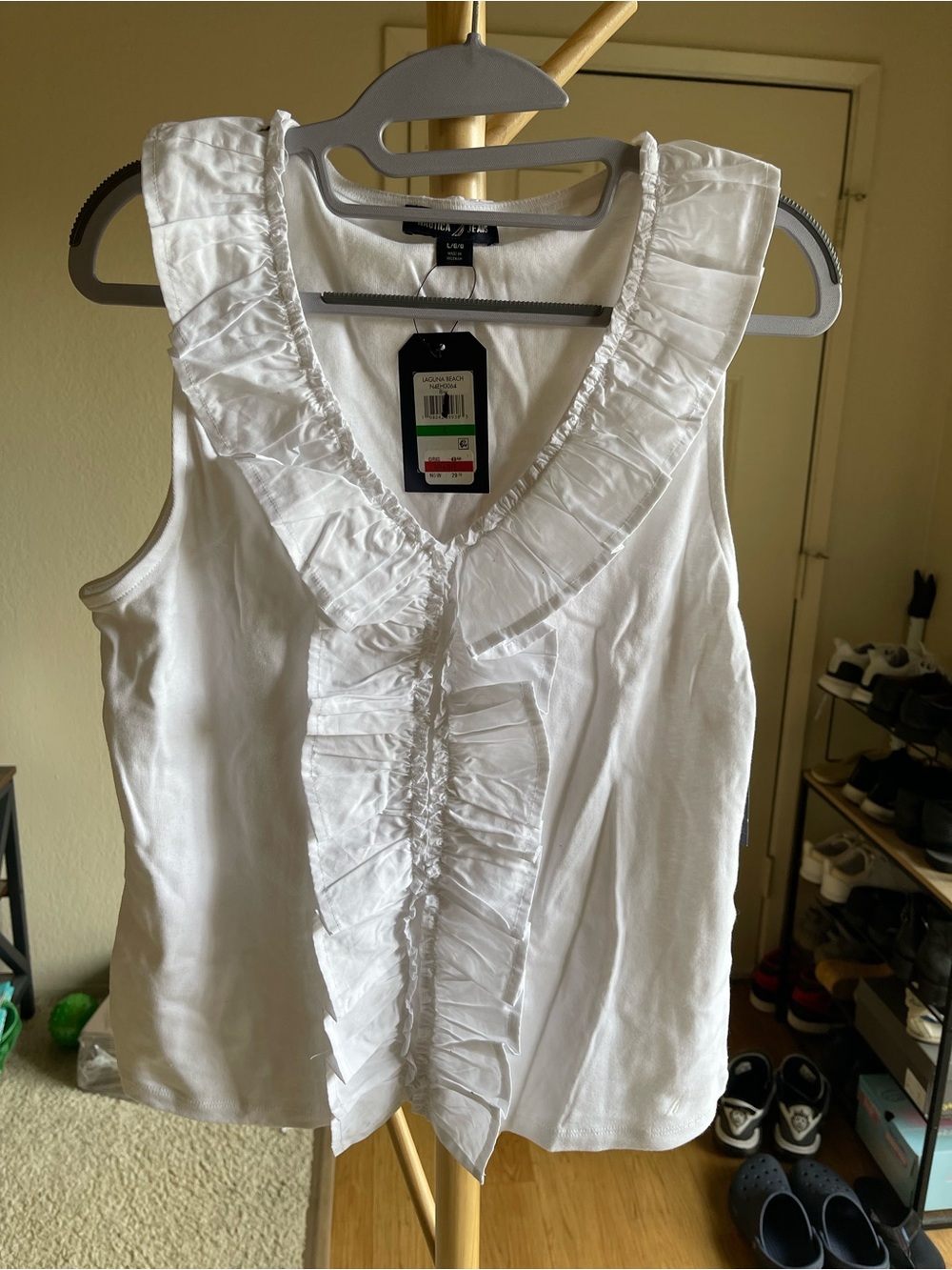 Laguna B White Ruffle V-Neck Camisole
